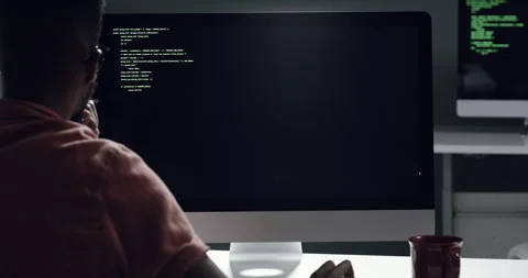 Programming, computer screen or person typing software code, cloud computing or Stock Footage 260979484