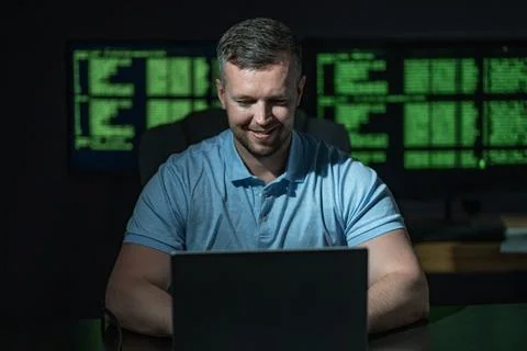 Programming on computer shows software development. Programming on code screen Stock Photos