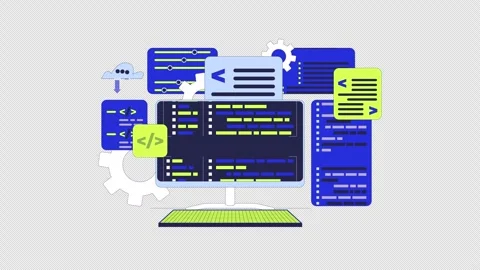 Programming computing 2D object animation Stock Footage 299855906