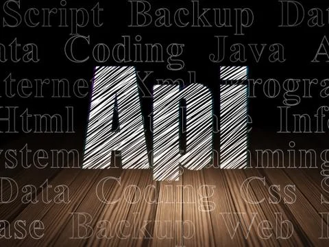Programming concept: Api in grunge dark room Ilustración de archivo