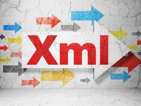Programming concept: arrow with Xml on grunge wall background 스톡 일러스트
