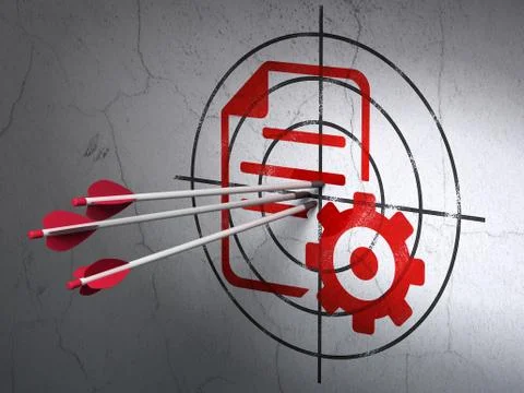Programming concept: arrows in Gear target on wall background Illustrazione stock