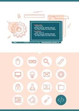 Programming concept banner with set of related icons Stock Illustration