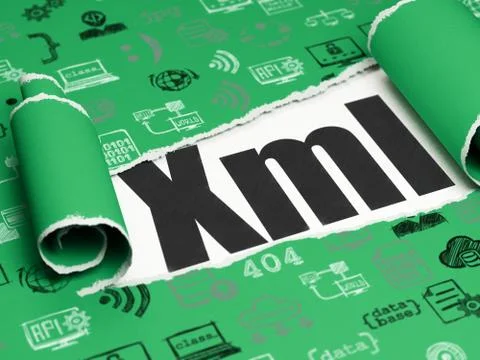 Programming concept: black text Xml under the piece of  torn paper Illustration