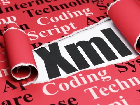 Programming concept: black text Xml under the piece of  torn paper Stock Illustration