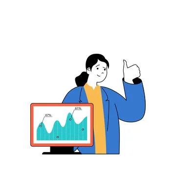 Programming concept with cartoon people in flat design for web. Woman analyzi Stock Illustration