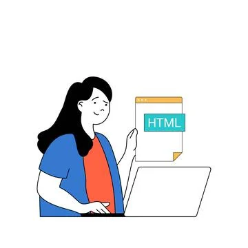 Programming concept with cartoon people in flat design for web. Woman working Stock Illustration
