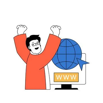 Programming concept with cartoon people in flat design for web. Man working a Stock Illustration