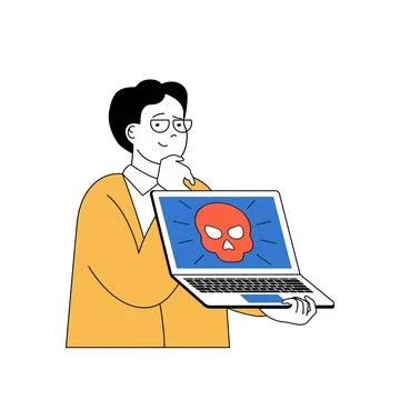 Programming concept with cartoon people in flat design for web. Man works as  Stock Illustration