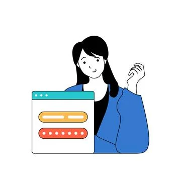 Programming concept with cartoon people in flat design for web. Woman codin.. Stock Illustration