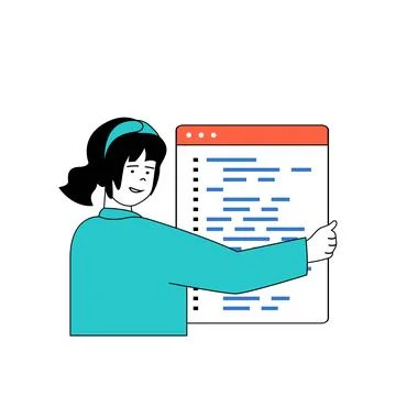 Programming concept with cartoon people in flat design for web. Woman coding  Stock-Illustration