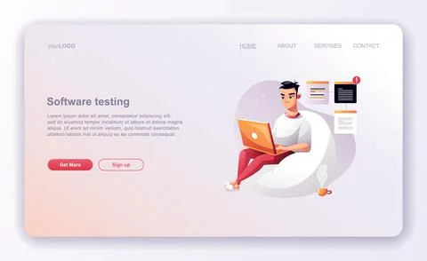 Programming concept, Character web coder at work, vector illustration. Develo Stock Illustration