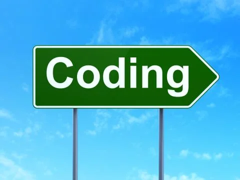 Programming concept: Coding on road sign background 스톡 일러스트