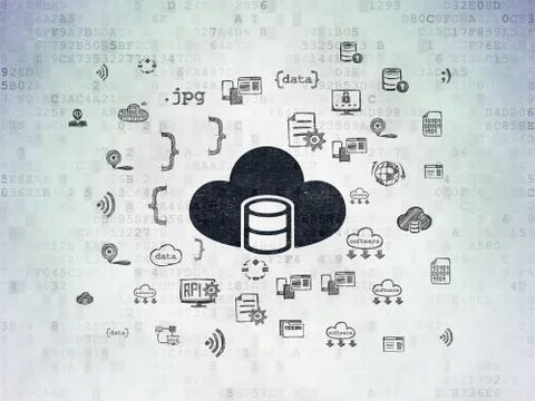 Programming concept: Database With Cloud on Digital Data Paper background Illustrazione stock