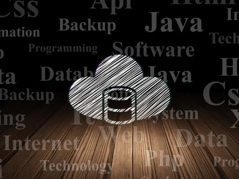 Programming concept: Database With Cloud in grunge dark room Stock-Illustration