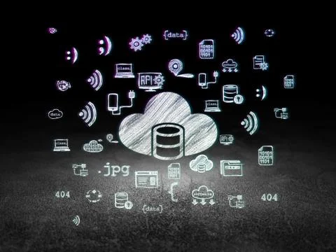 Programming concept: Database With Cloud in grunge dark room Illustrazione stock