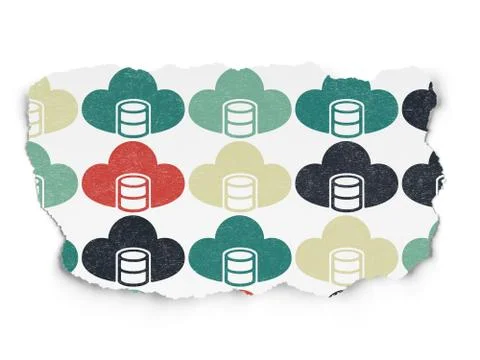Programming concept: Database With Cloud icons on Torn Paper background Stockillustratie
