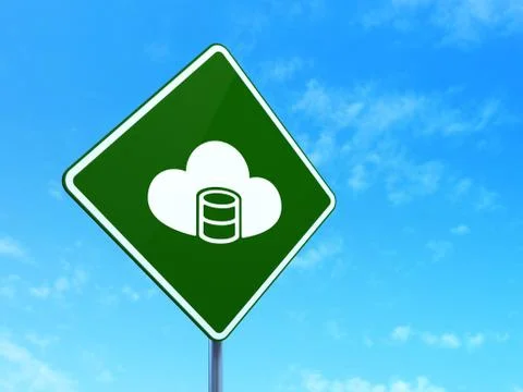 Programming concept: Database With Cloud on road sign background Stockillustratie