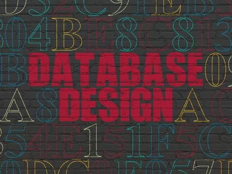 Programming concept: Database Design on wall background Stock Illustration