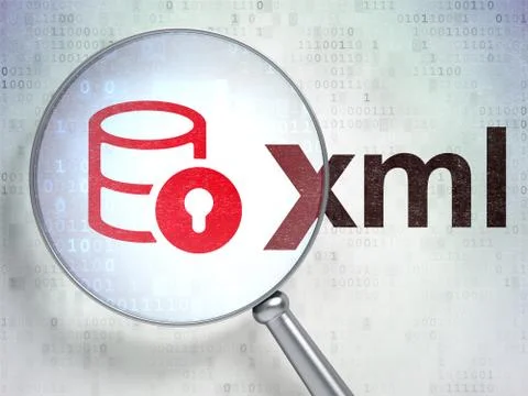 Programming concept: Database With Lock and Xml with optical glass Stock-Illustration