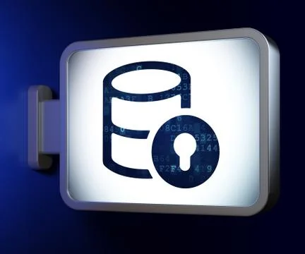 Programming concept: Database With Lock on billboard background Stock Illustration