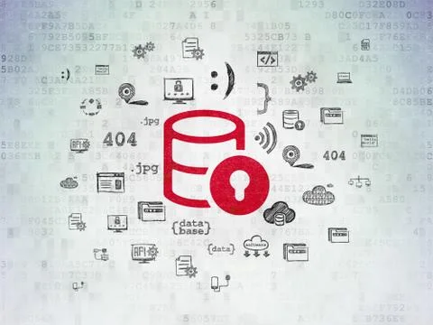 Programming concept: Database With Lock on Digital Data Paper background 스톡 일러스트