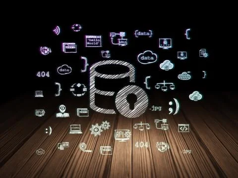 Programming concept: Database With Lock in grunge dark room Stock-Illustration