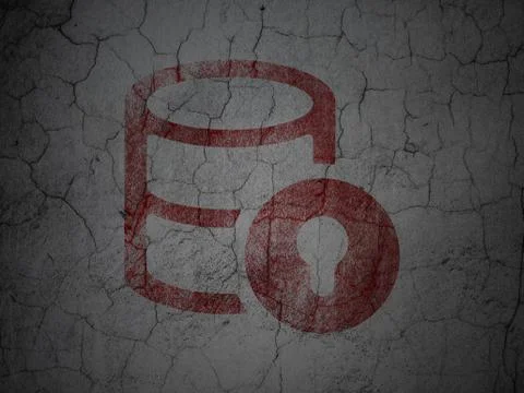 Programming concept: Database With Lock on grunge wall background Illustrazione stock