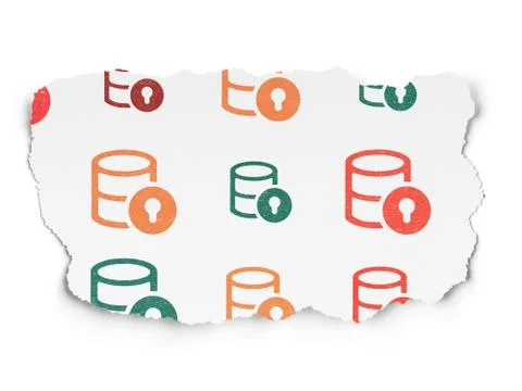 Programming concept: Database With Lock icons on Torn Paper background 스톡 일러스트