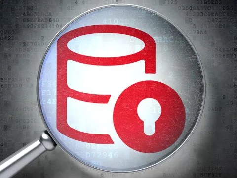 Programming concept: Database With Lock with optical glass on digital background 스톡 일러스트