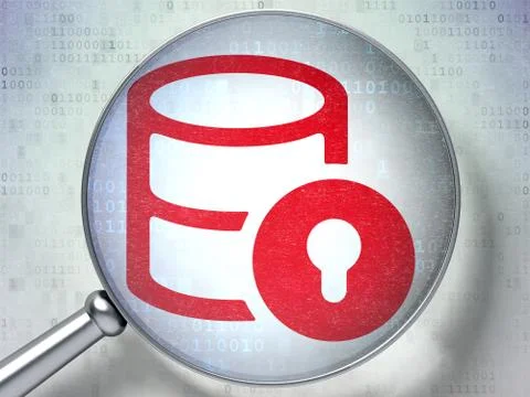 Programming concept: Database With Lock with optical glass on digital background 스톡 일러스트