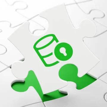 Programming concept: Database With Lock on puzzle background Stock Illustration