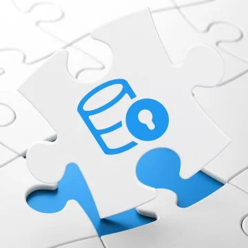 Programming concept: Database With Lock on puzzle background Stock Illustration