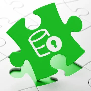 Programming concept: Database With Lock on puzzle background Stock Illustration
