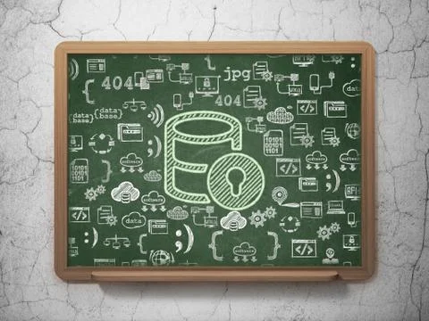 Programming concept: Database With Lock on School board background Stock Illustration