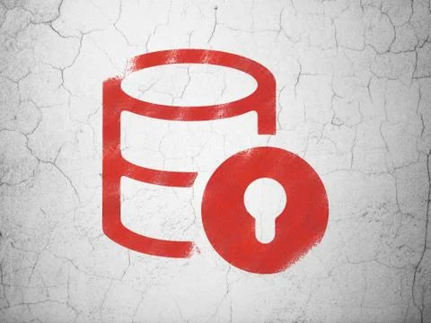 Programming concept: Database With Lock on wall background 스톡 일러스트