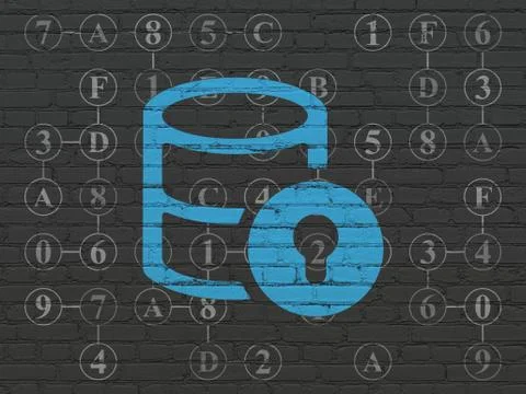 Programming concept: Database With Lock on wall background 스톡 일러스트