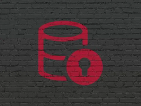 Programming concept: Database With Lock on wall background Illustrazione stock