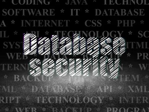 Programming concept: Database Security in grunge dark room イラスト素材