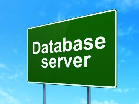 Programming concept: Database Server on road sign background Illustrazione stock
