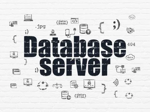 Programming concept: Database Server on wall background Illustrazione stock