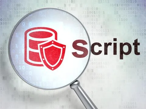 Programming concept: Database With Shield and Script with optical glass Stock Illustration