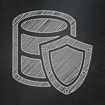 Programming concept: Database With Shield on chalkboard background Illustrazione stock