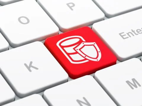 Programming concept: Database With Shield on computer keyboard background Illustrazione stock