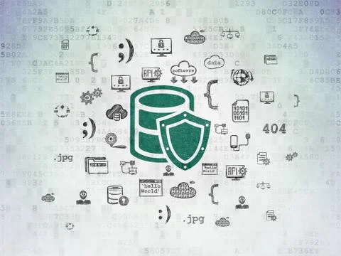 Programming concept: Database With Shield on Digital Data Paper background イラスト素材