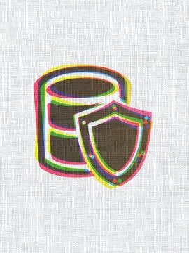 Programming concept: Database With Shield on fabric texture background Stockillustratie