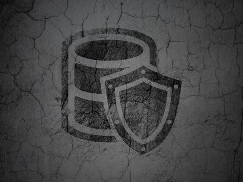 Programming concept: Database With Shield on grunge wall background Stock Illustration