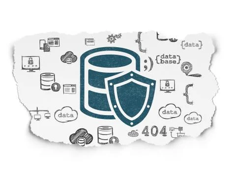 Programming concept: Database With Shield on Torn Paper background Stock Illustration