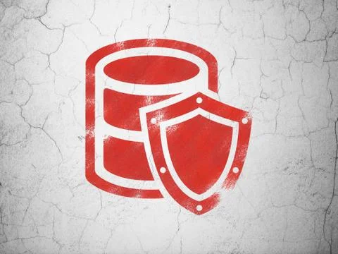 Programming concept: Database With Shield on wall background Illustrazione stock