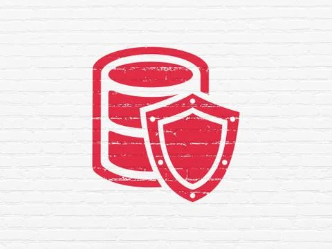 Programming concept: Database With Shield on wall background Stock Illustration